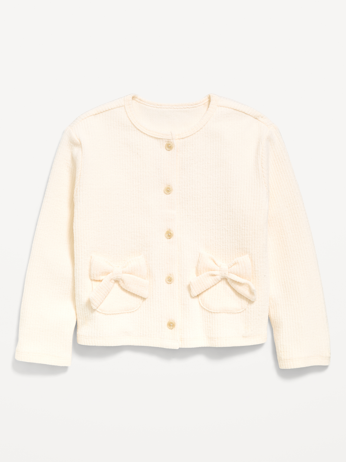 Image number 1 showing, Cozy Ribbed Bow-Pocket Cardigan Sweater for Toddler Girls