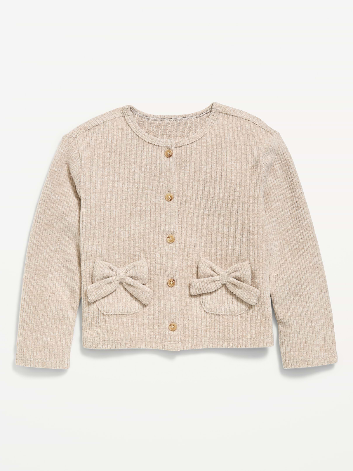Image number 1 showing, Cozy Ribbed Bow-Pocket Cardigan Sweater for Toddler Girls