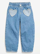 Image number 1 showing, Super Baggy Heart-Pocket Barrel-Leg Jeans for Toddler Girls