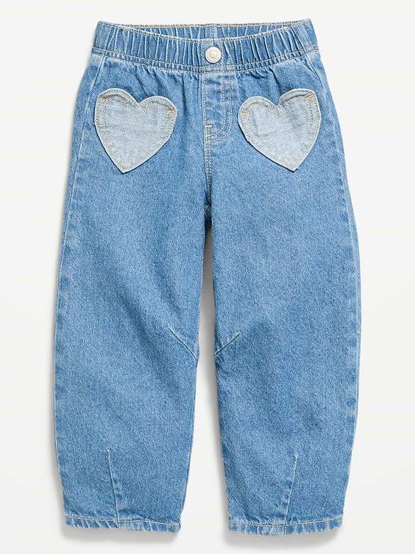 Super Baggy Heart-Pocket Barrel-Leg Jeans for Toddler Girls