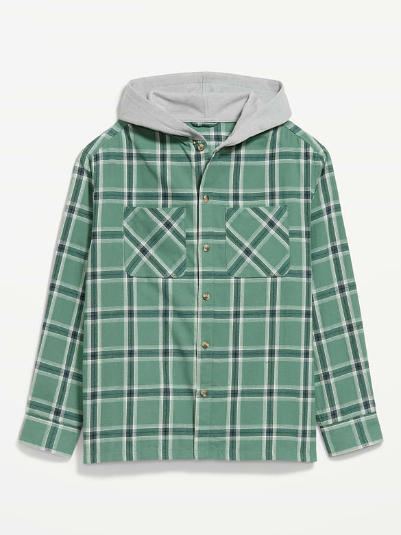 Long-Sleeve Flannel Hooded Shirt