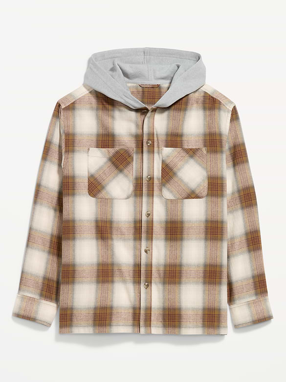 Long-Sleeve Flannel Hooded Shirt
