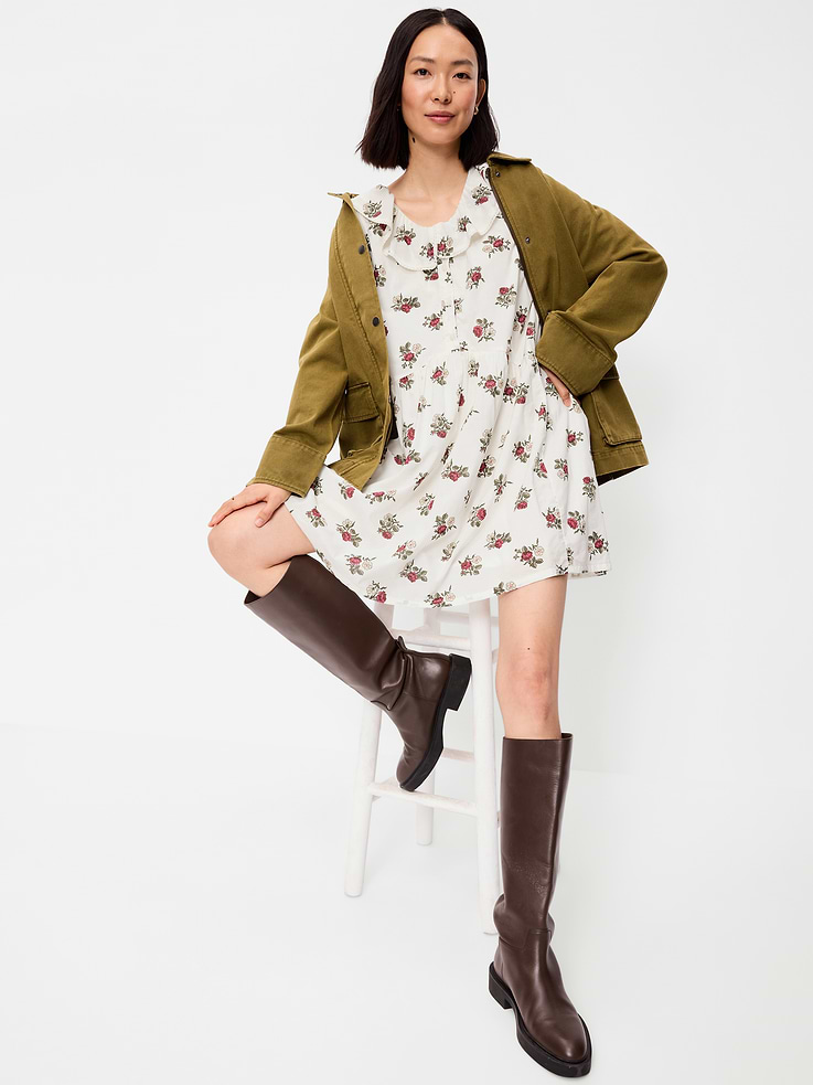 Image number 3 showing, Long-Sleeve Ruffle-Collar Swing Mini Dress