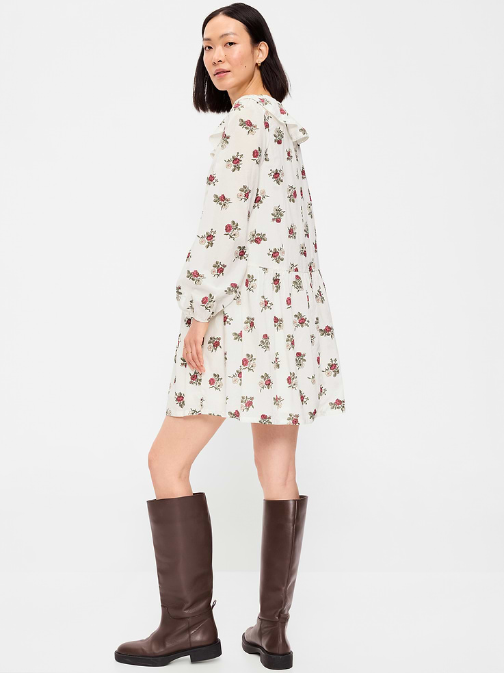 Image number 2 showing, Long-Sleeve Ruffle-Collar Swing Mini Dress