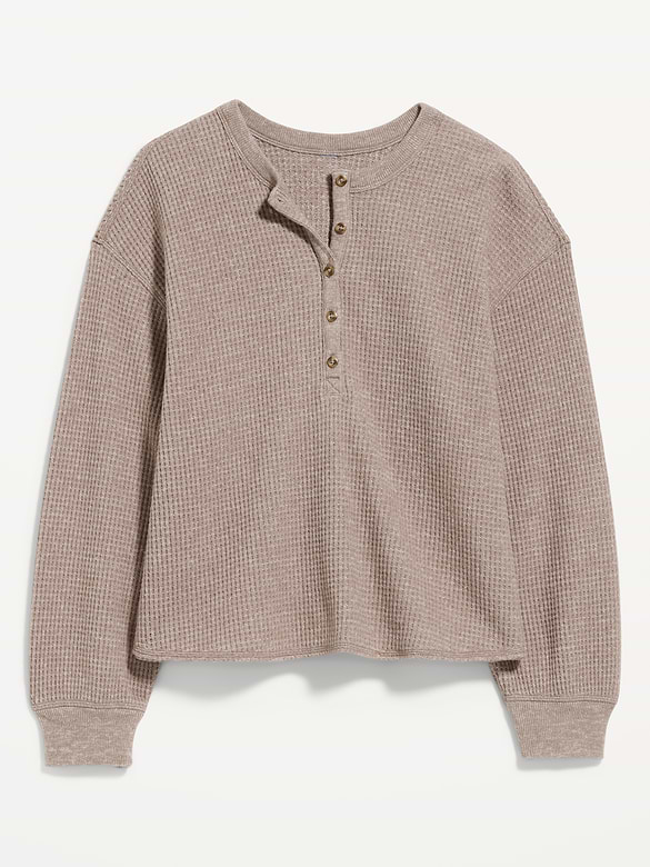 Long-Sleeve Crew-Neck Henley T-Shirt