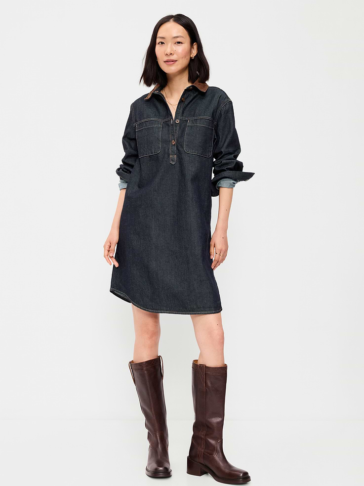 Image number 1 showing, Long-Sleeve Denim Mini Shirt Dress