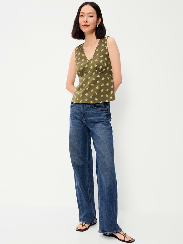 Sleeveless V-Neck Tie-Back Top