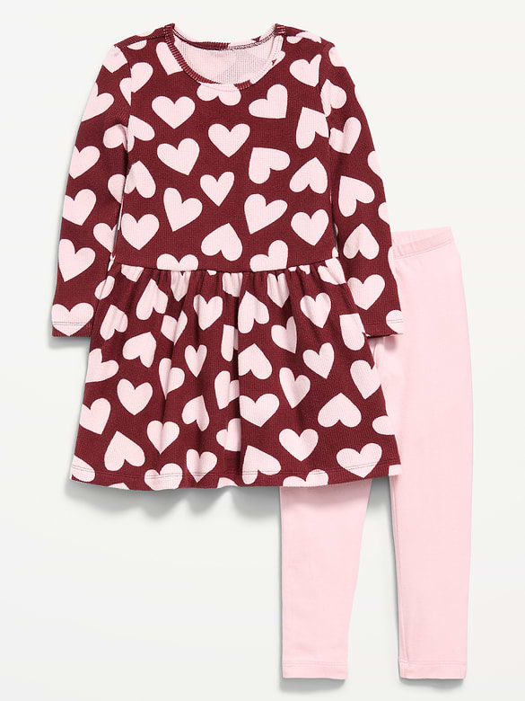 Printed Waffle Knit Dress and Leggings Set for Toddler Girls