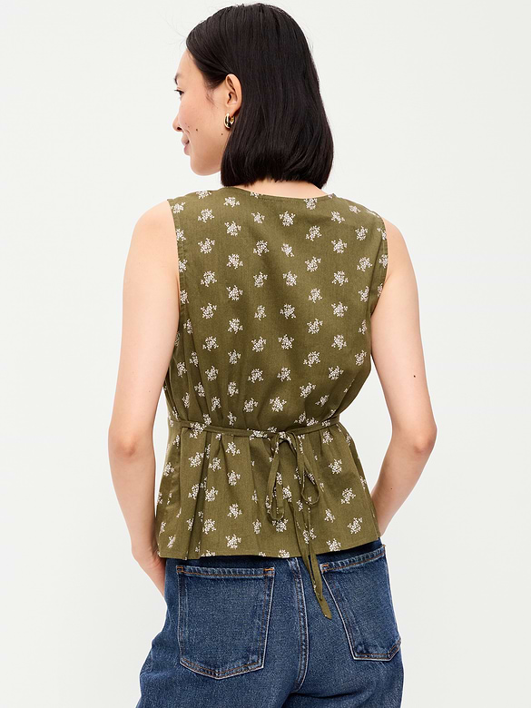 Sleeveless V-Neck Tie-Back Top