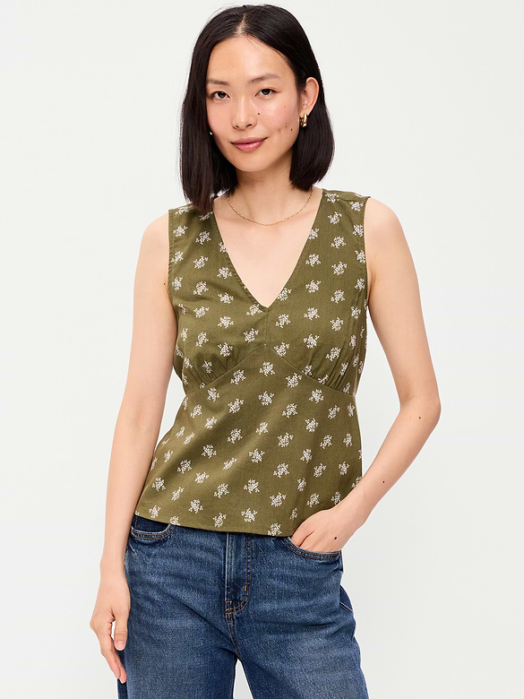 Sleeveless V-Neck Tie-Back Top