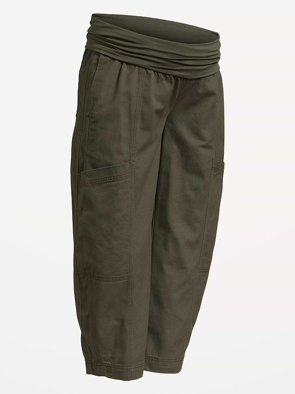 Maternity Rollover-Waist Barrel-Leg Ankle Pants
