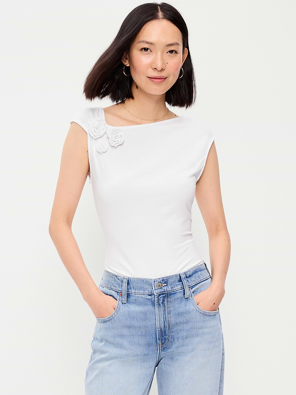 Gathered-Shoulder Rosette Top