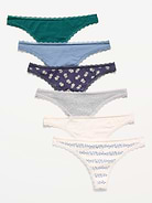 Image number 1 showing, 6-Pack Low-Rise Lace-Trim Cotton Thongs