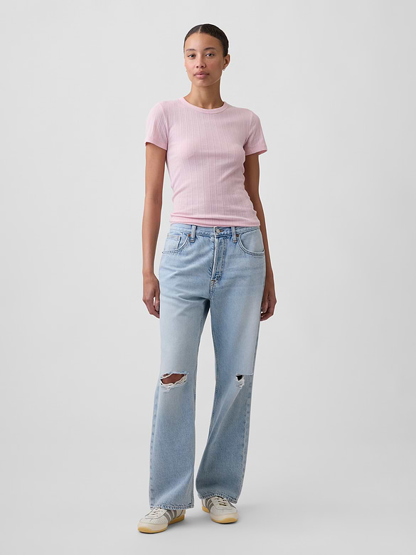 Essential Ribbed Pointelle Crewneck T-Shirt