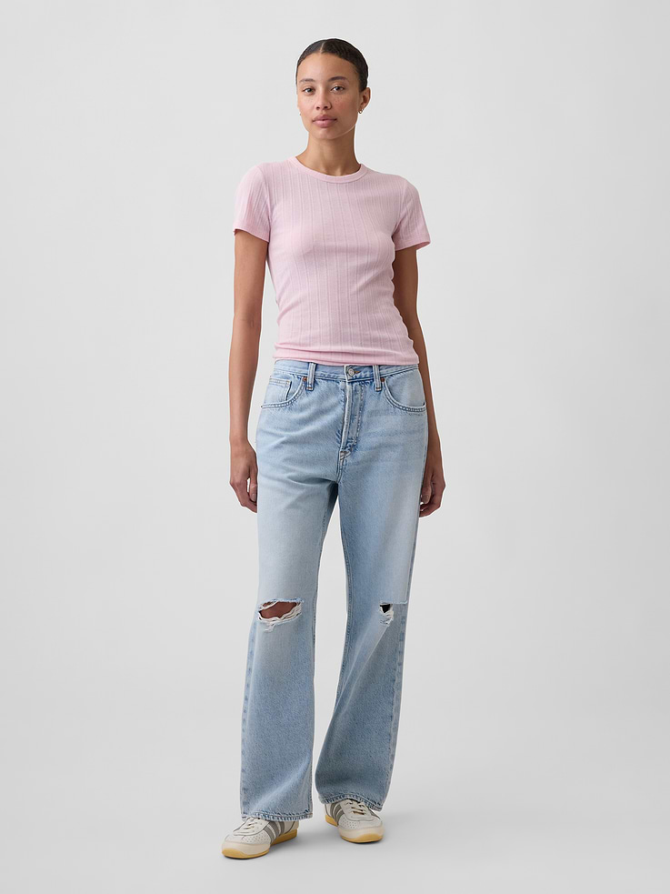 Image number 3 showing, Essential Ribbed Pointelle Crewneck T-Shirt