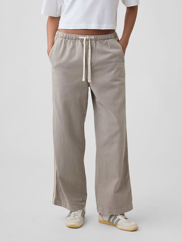 High Rise Pull-On Track-Stripe Wide-Leg Jeans