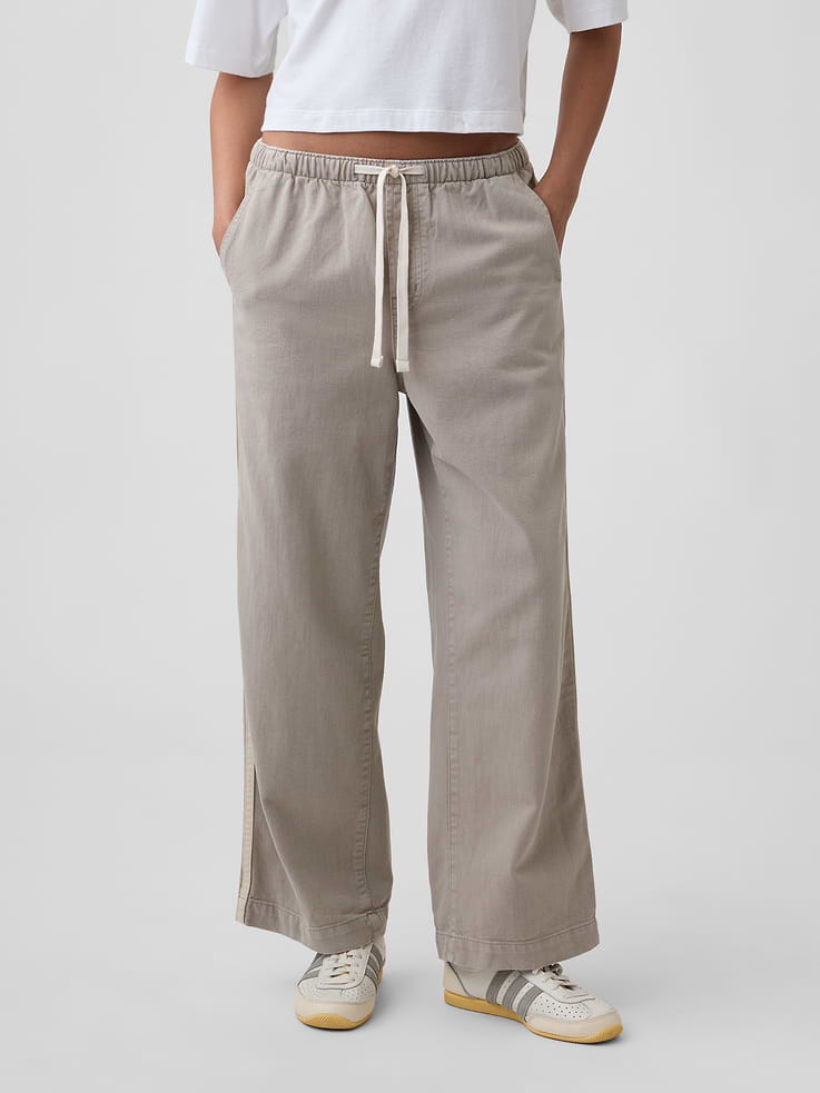 Image number 2 showing, High Rise Pull-On Track-Stripe Wide-Leg Jeans
