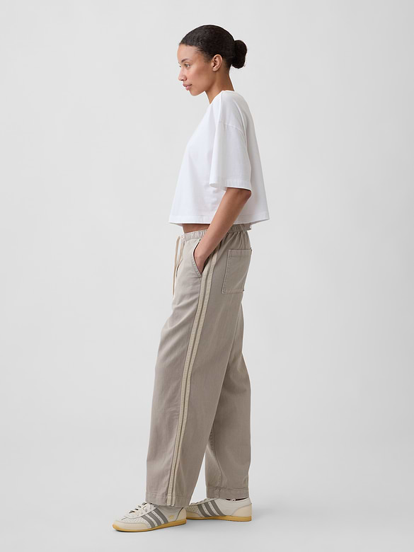 High Rise Pull-On Track-Stripe Wide-Leg Jeans