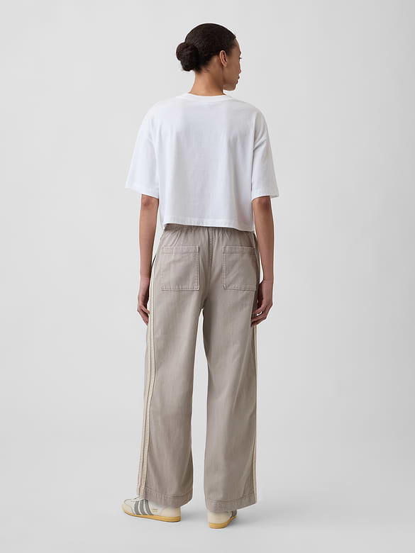 High Rise Pull-On Track-Stripe Wide-Leg Jeans