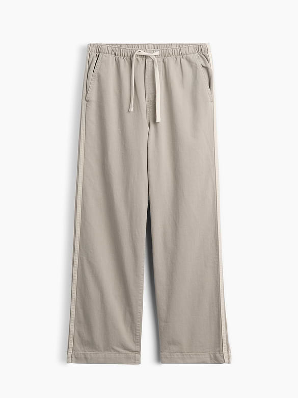 High Rise Pull-On Track-Stripe Wide-Leg Jeans