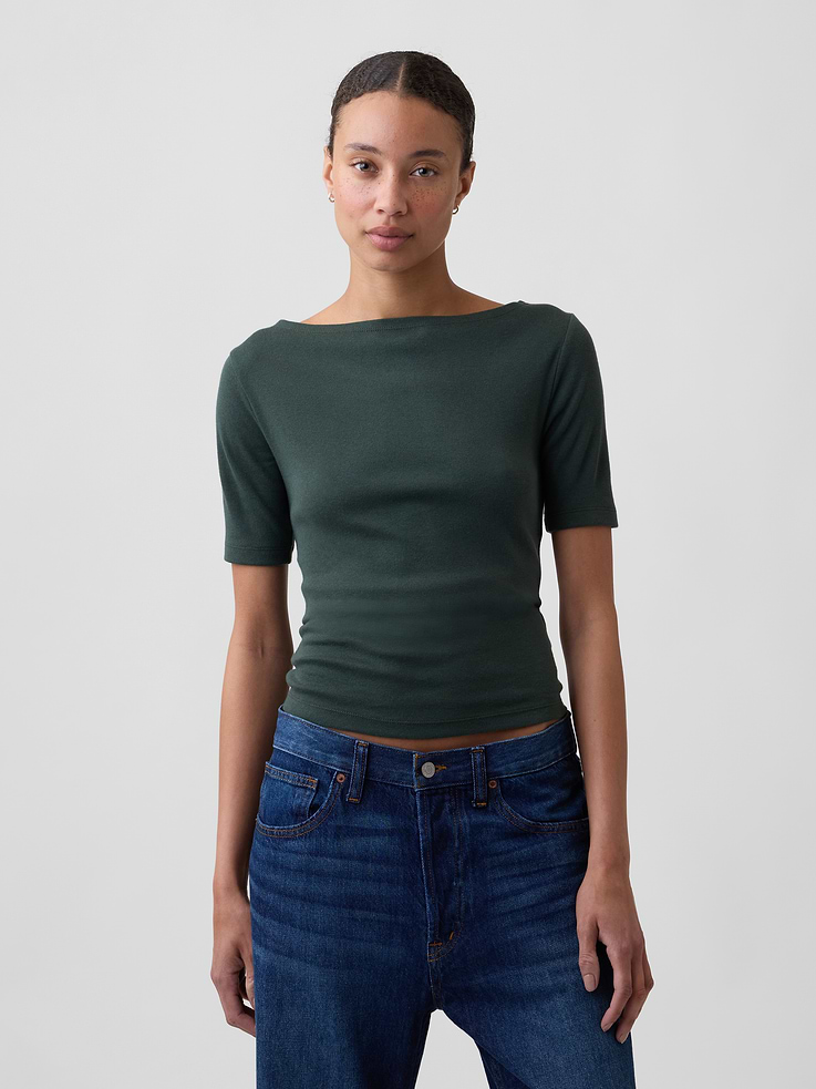 Image number 1 showing, Modern Ribbed Boatneck Top