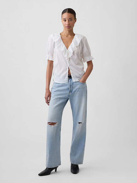 Relaxed V-Neck Ruffle Top