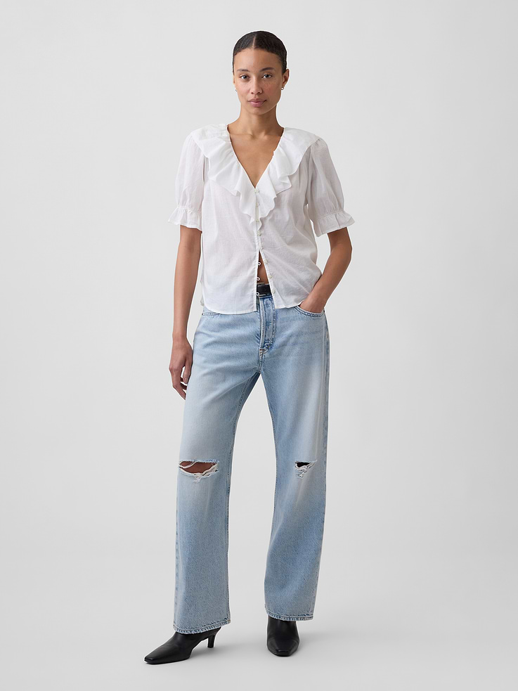 Image number 3 showing, Relaxed V-Neck Ruffle Top