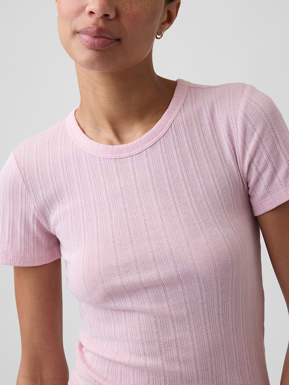 Essential Ribbed Pointelle Crewneck T-Shirt