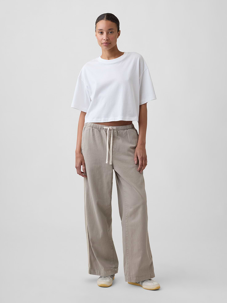 Image number 1 showing, High Rise Pull-On Track-Stripe Wide-Leg Jeans