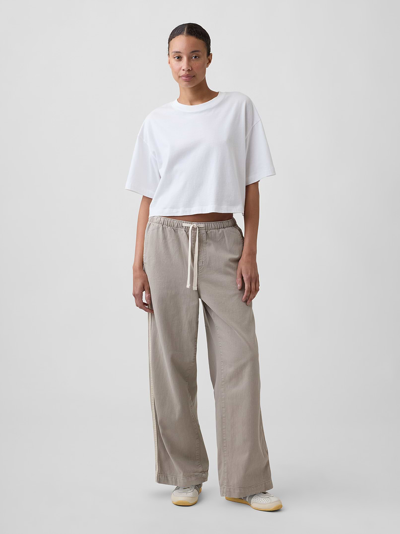 High Rise Pull-On Track-Stripe Wide-Leg Jeans