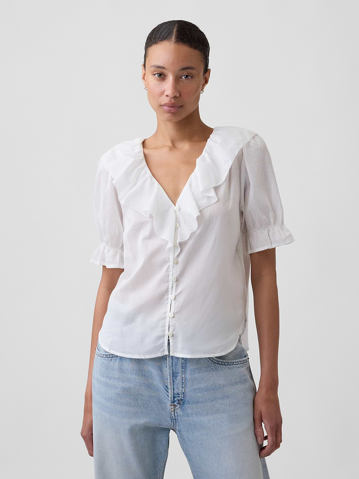 Image number 1 showing, Relaxed V-Neck Ruffle Top