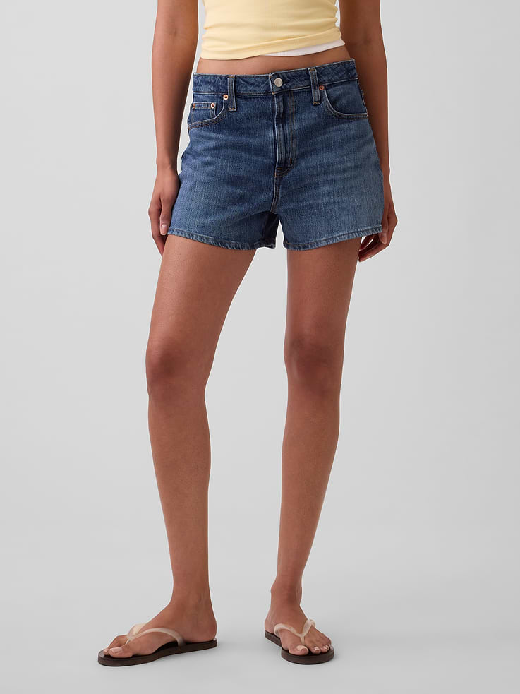 Image number 2 showing, 3.5" High Rise Relaxed Straight Denim Shorts