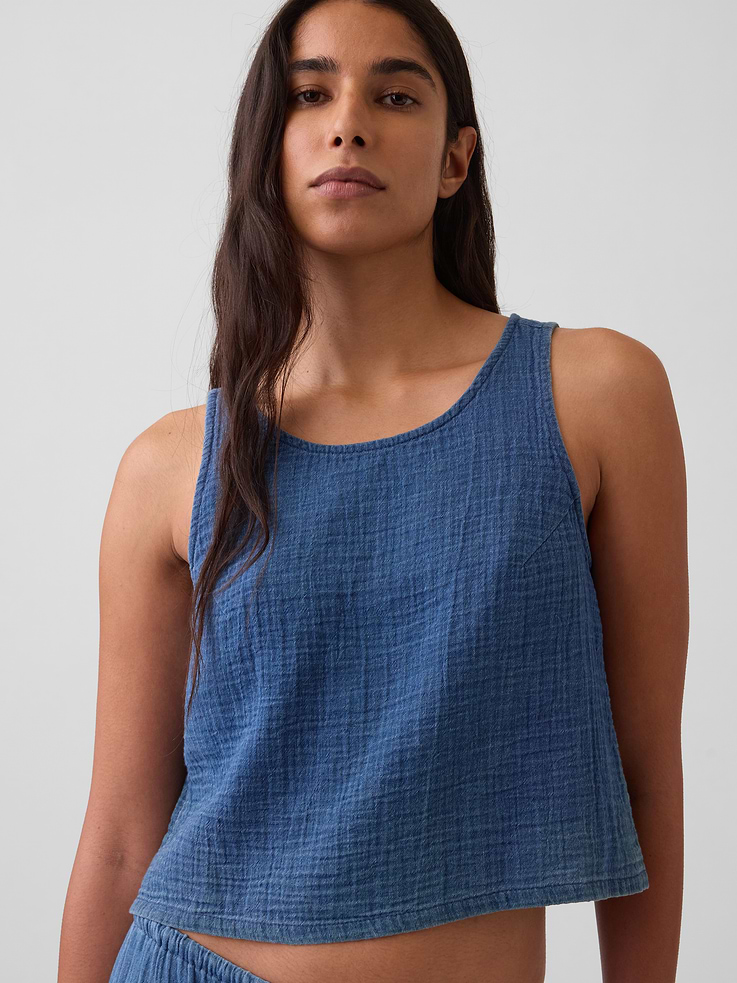 Image number 4 showing, Cotton Gauze Denim Shell Tank Top