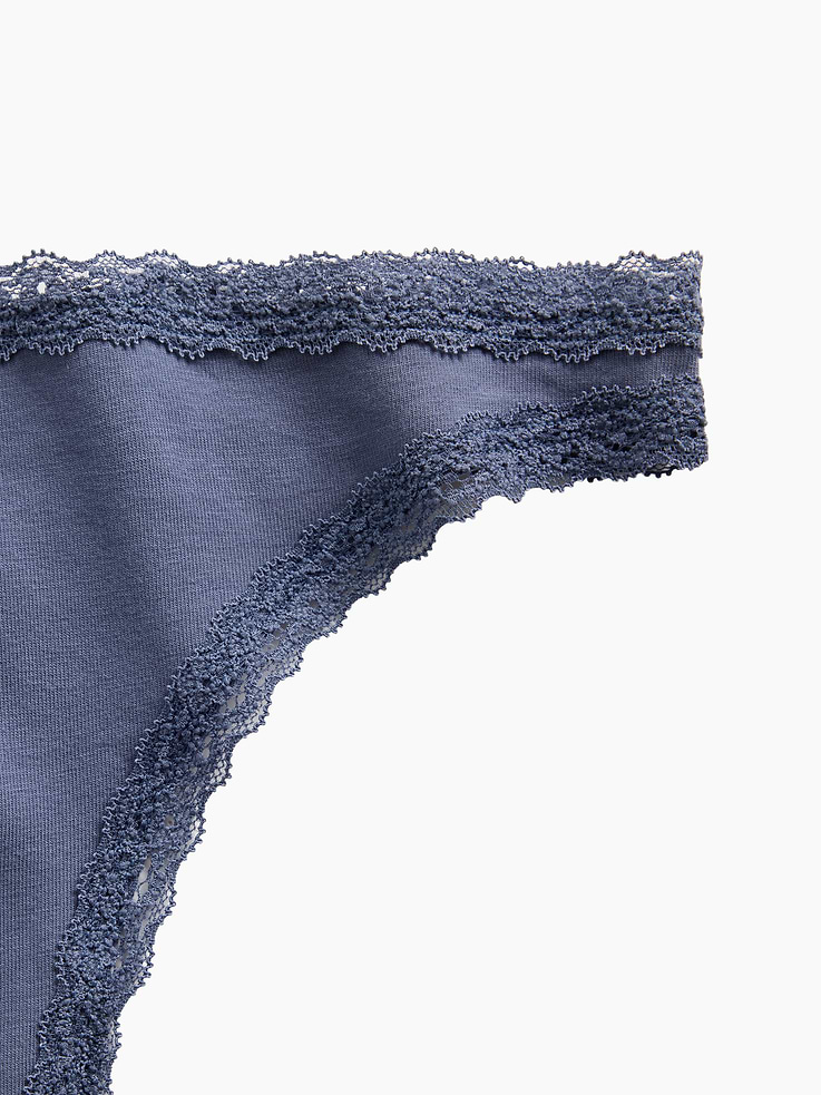 Image number 3 showing, SoftMade Organic Stretch Cotton Lace-Trim Thong