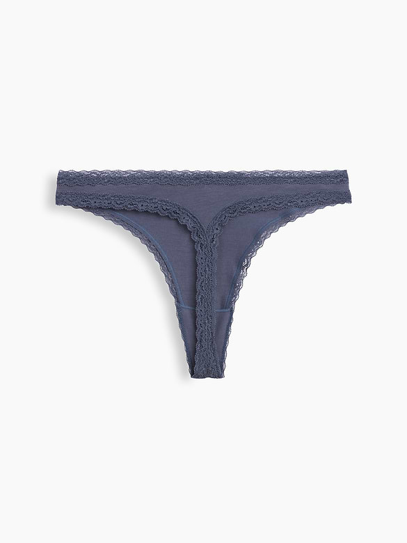 SoftMade Organic Stretch Cotton Lace-Trim Thong