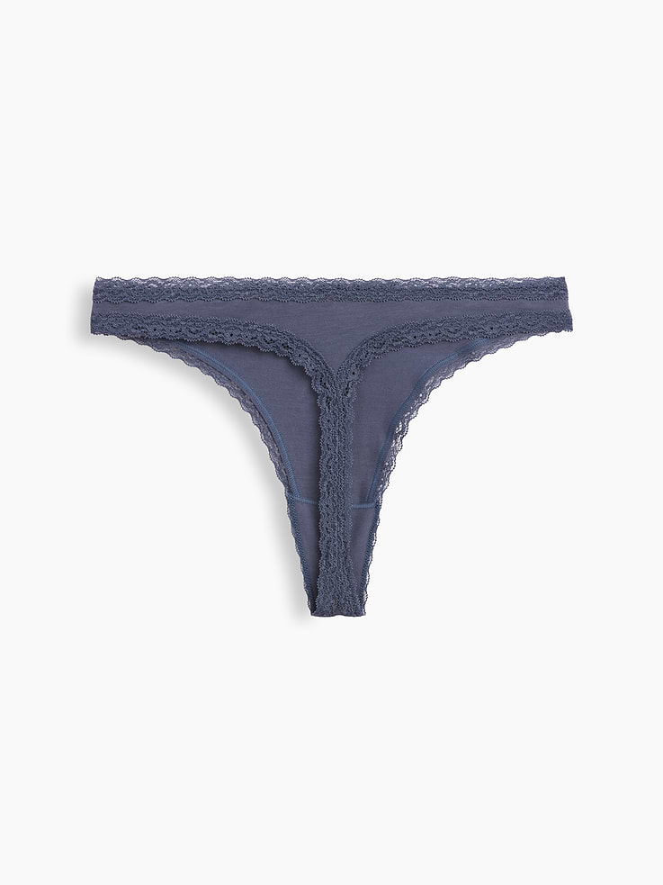 Image number 6 showing, SoftMade Organic Stretch Cotton Lace-Trim Thong