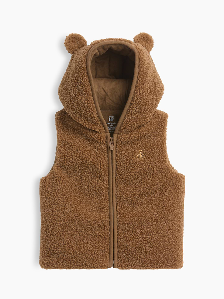 Image number 1 showing, Baby Sherpa Hooded Bear Zip Vest