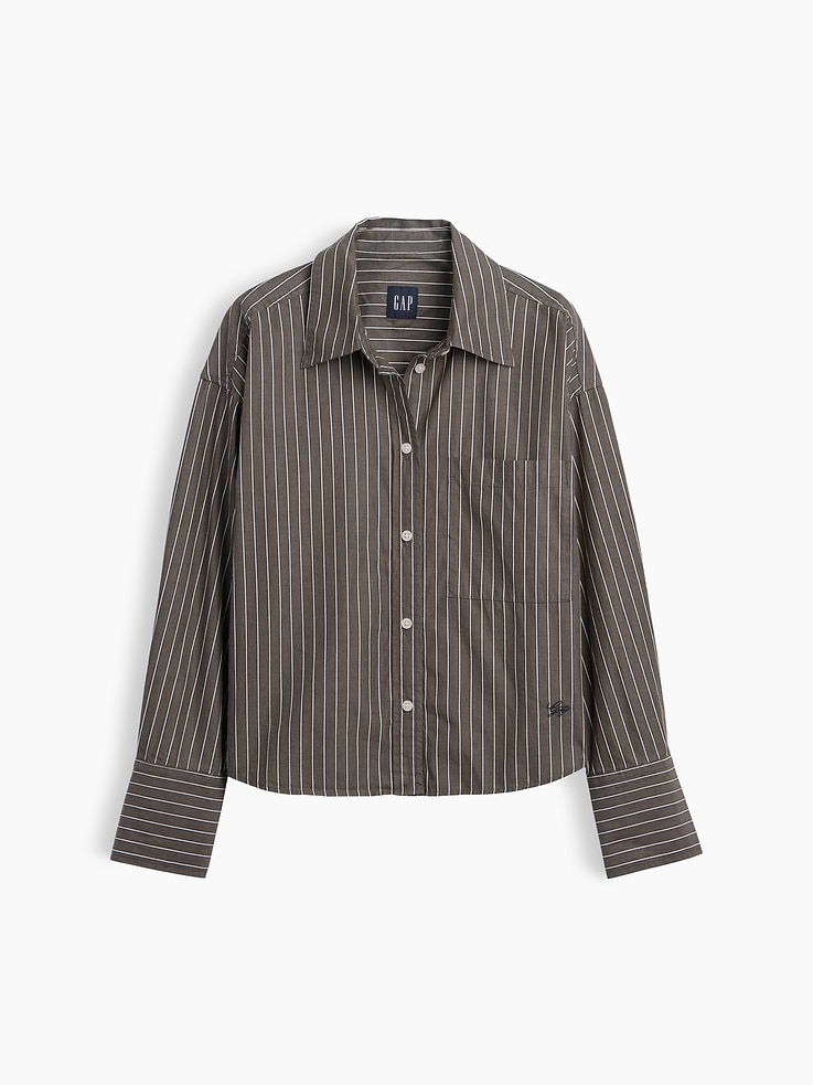 Image number 5 showing, Organic Cotton Poplin Oversized Crop Shirt