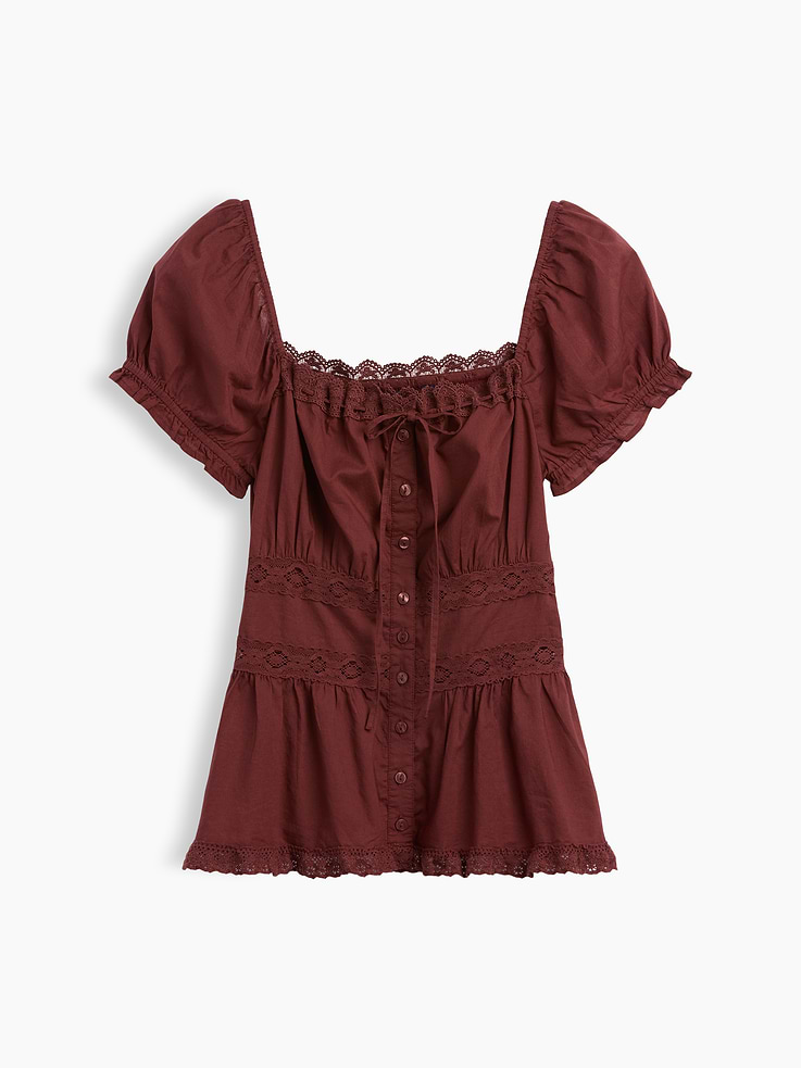 Image number 5 showing, Square-Neck Lace-Trim Peplum Top