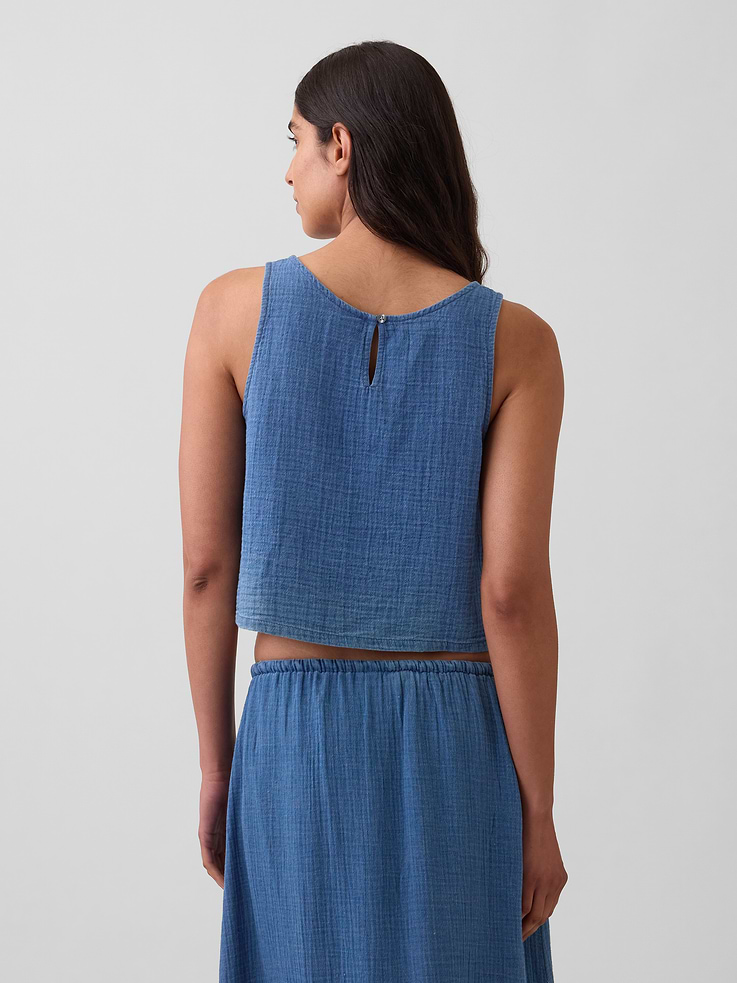 Image number 3 showing, Cotton Gauze Denim Shell Tank Top