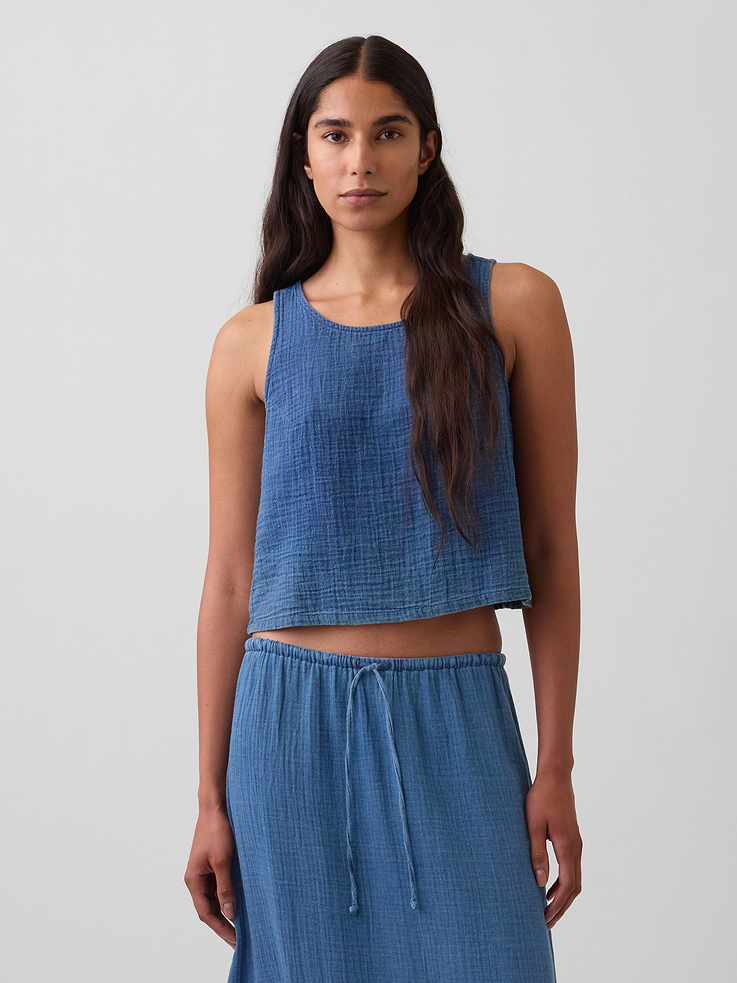 Image number 1 showing, Cotton Gauze Denim Shell Tank Top