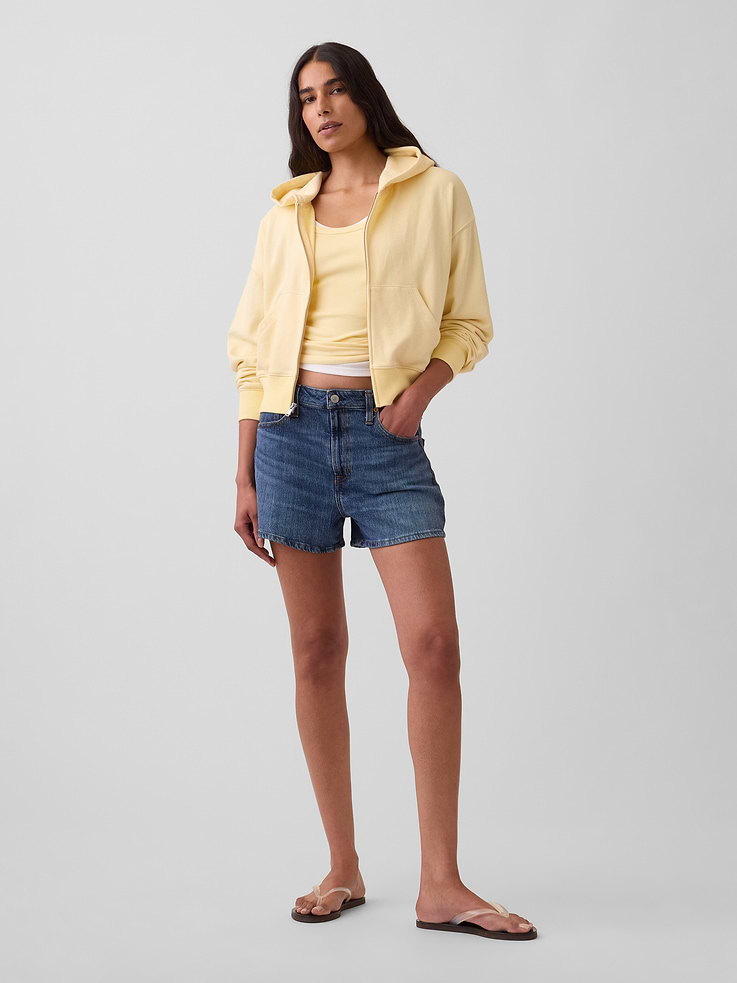 Image number 1 showing, 3.5" High Rise Relaxed Straight Denim Shorts