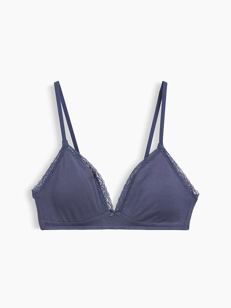 L'image numéro 6 présente Soutien-gorge léger à bonnets triangulaires en coton biologique extensible PureDouceur à bordure en dentelle