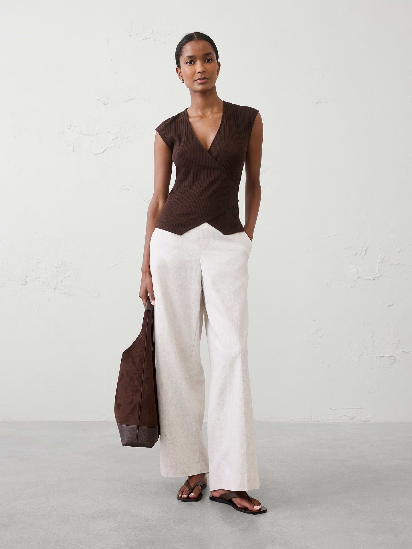 Image number 1 showing, Pointelle Ribbed Wrap-Front Top