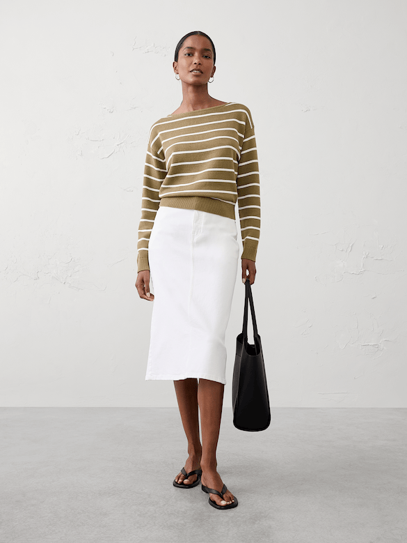 Cotton Striped Boat-Neck Sweater