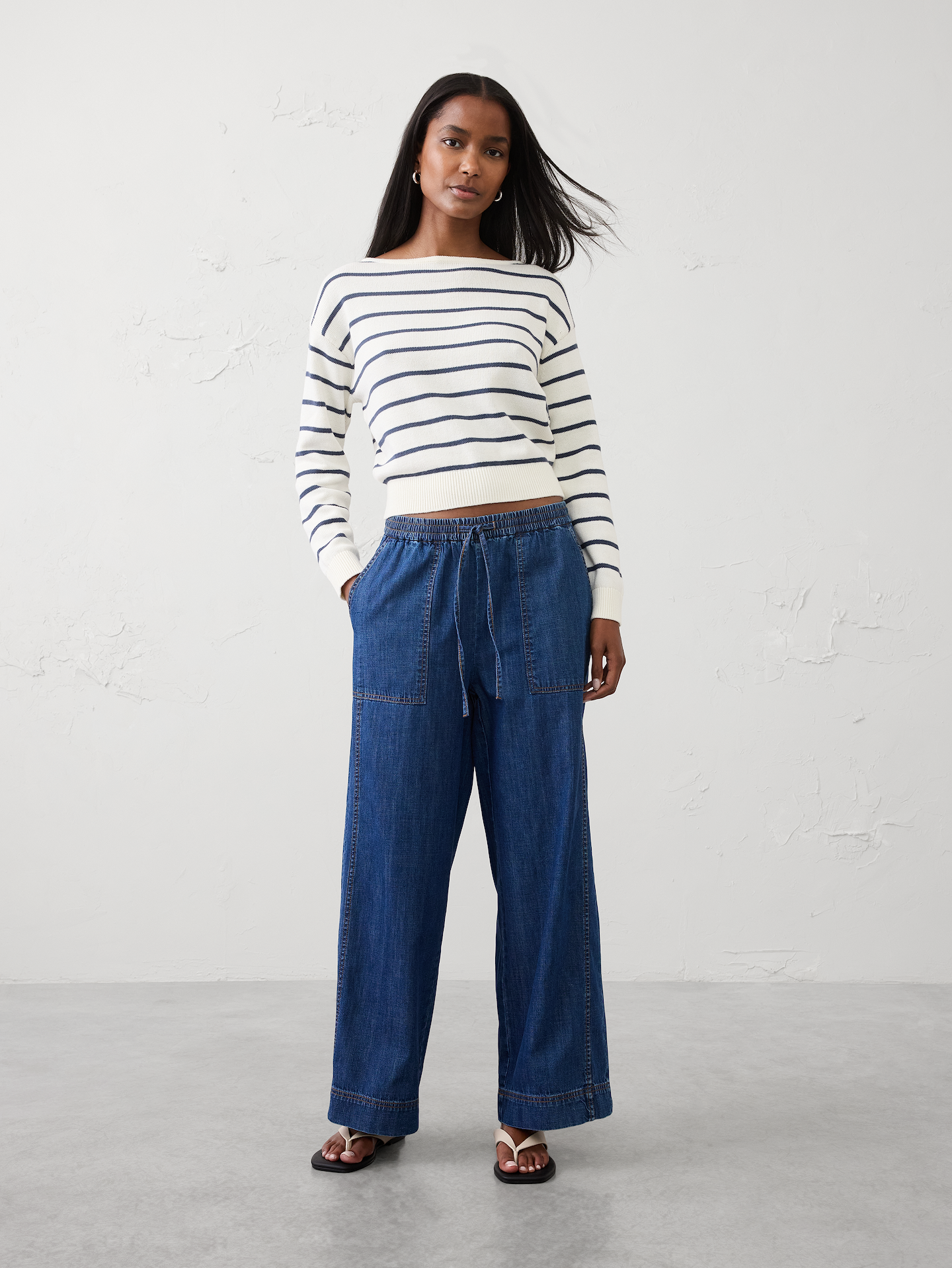 Image number 1 showing, Wide-Leg Mid-Rise Pull-On Utility Jean