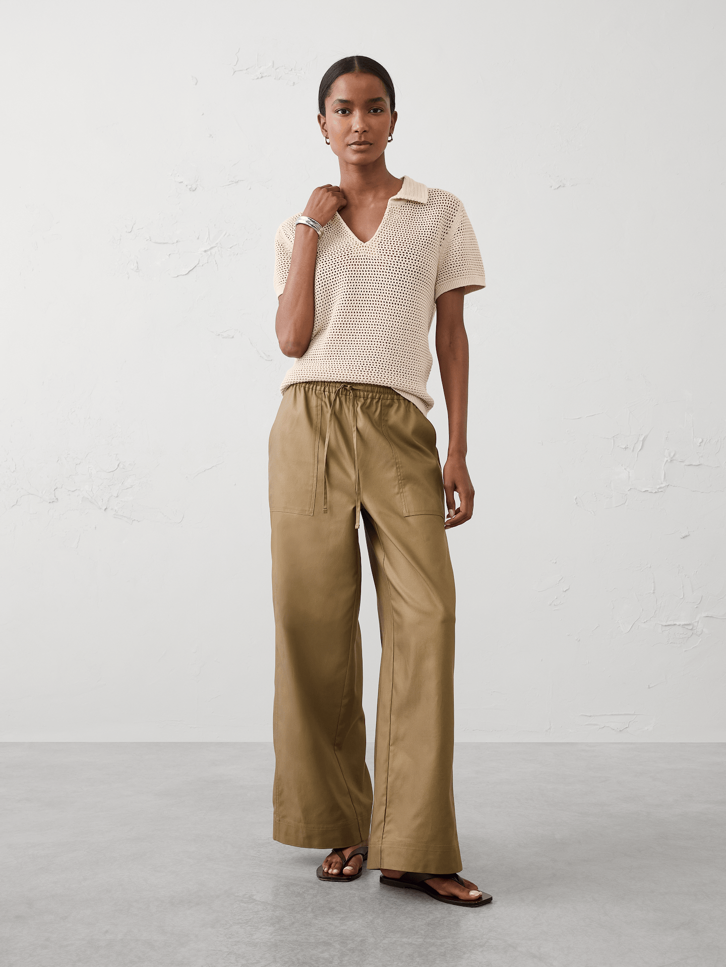 Image number 1 showing, Wide-Leg Mid-Rise Utility Painters Twill Pull-On Pant