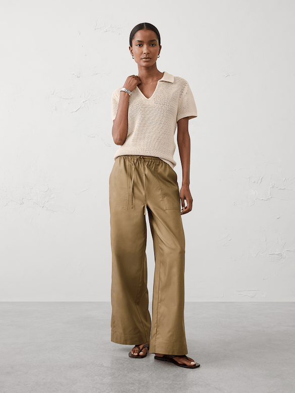 Wide-Leg Mid-Rise Utility Painters Twill Pull-On Pant