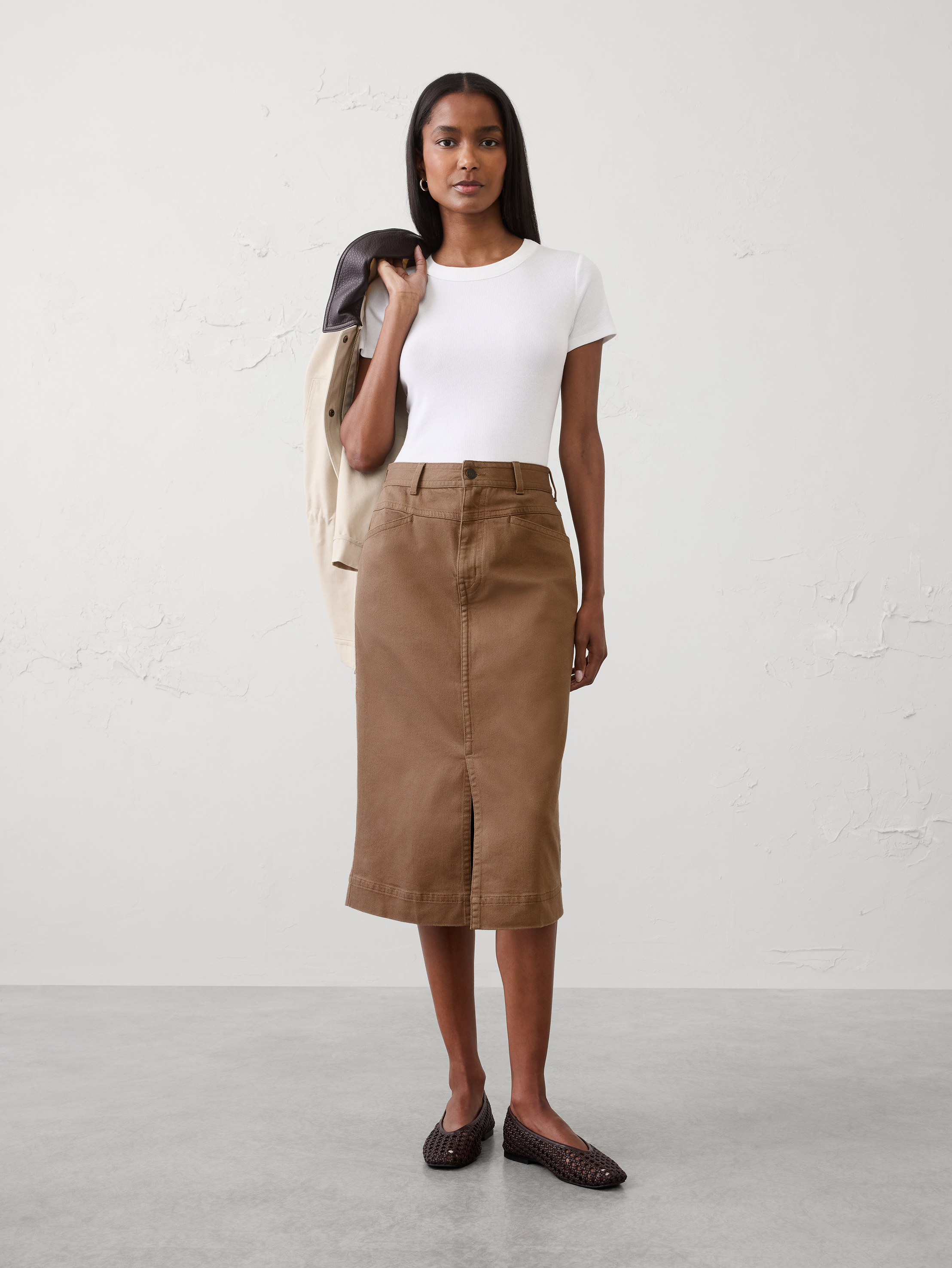 Denim Slit-Front Midi Skirt | Banana Republic Factory