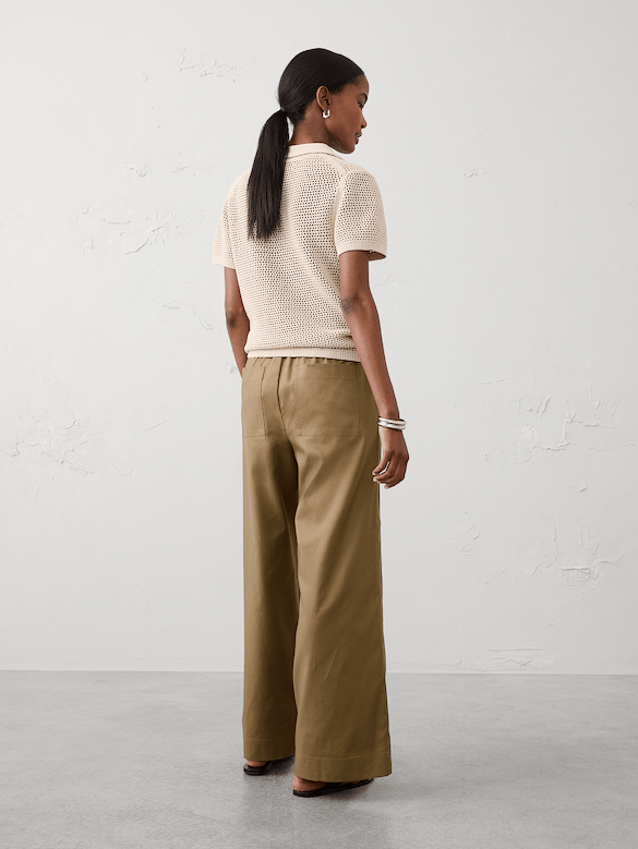 Wide-Leg Mid-Rise Utility Painters Twill Pull-On Pant